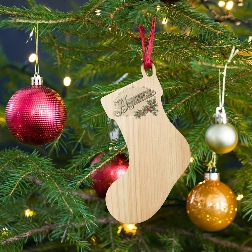 America - Vintage Holiday Logo - Wooden Ornaments