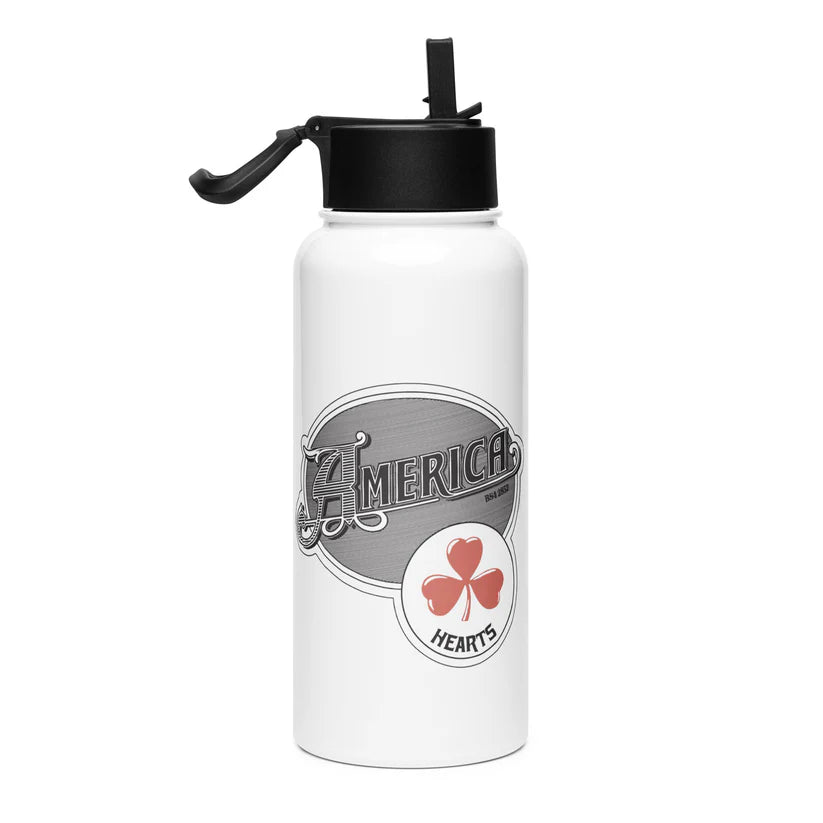 America - Hearts Stainless Steel Water Bottle With A Straw Lid