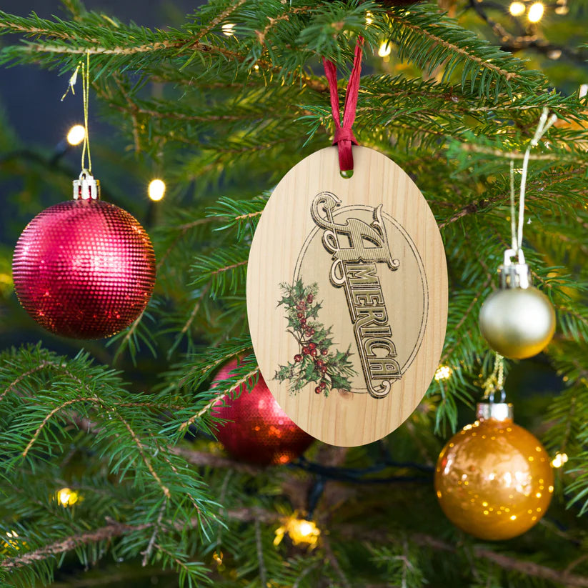 America - Vintage Holiday Logo - Wooden Ornaments